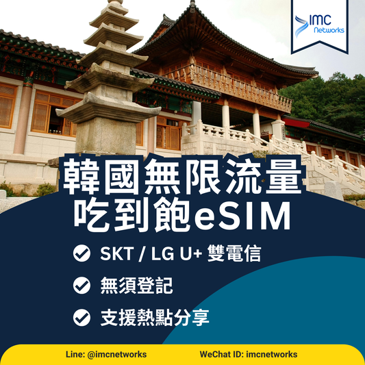 韓國上網卡 5G eSIM 電信方案| 韓國 SKT + LG+ 雙電信 5G 高速無限流量 eSIM