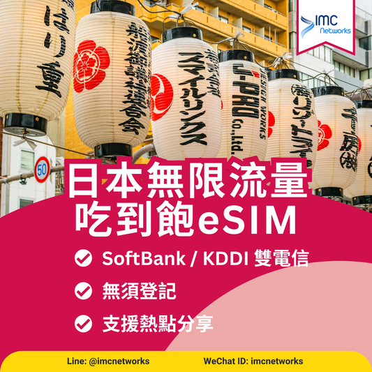 日本上網卡 5G eSIM 電信方案| 日本 SoftBank + KDDI 雙電信 5G 高速無限流量 eSIM