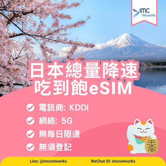 日本 KDDI 5G eSIM | 日本 總量降速吃到飽 5G eSIM 日本5G上網卡
